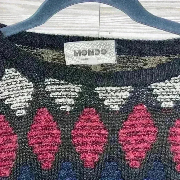 Vintage 80s 90s Mondo Linen blend diamond patterned sweater - Picture 4 of 6